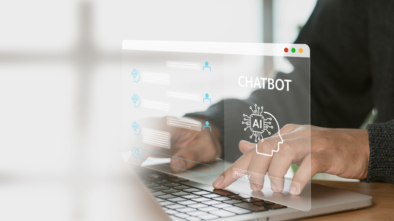 A businessman uses his home computer to show a virtual image chat with artificial intelligence (AI). transforming futuristic technology with the use of the command prompt A businessman uses his home computer to show a virtual image chat with artificial intelligence (AI). transforming futuristic technology with the use of the command prompt.<br />