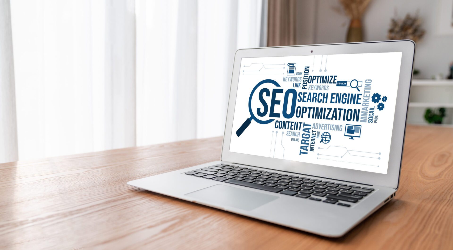 SEO search engine optimization for modish e-commerce and online retail business showing on computer screen